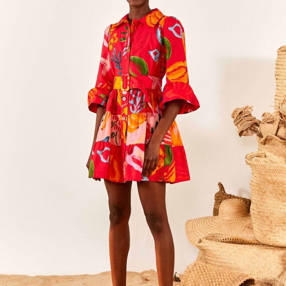 Sold FARM Rio Vibrant Floral Mini Dress - Red and Orange NWT